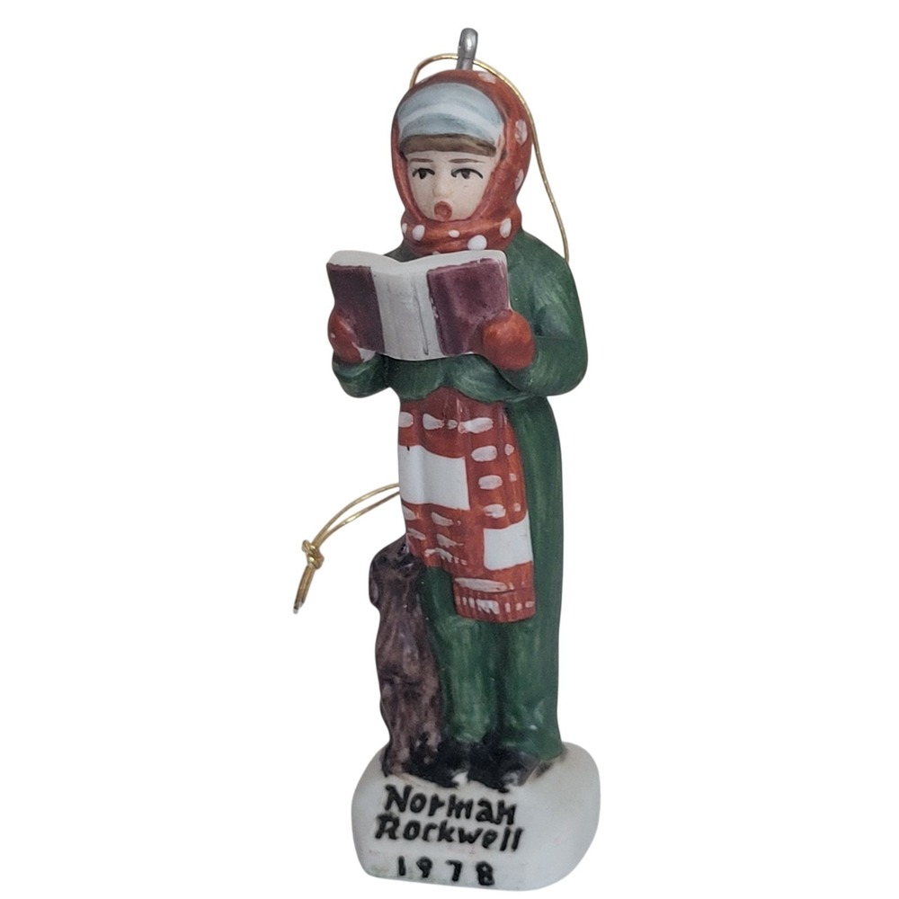 Vtg‎ 1978 Ceramic Norman Rockwell Dave Grossman Christmas Ornament Caroler w Dog